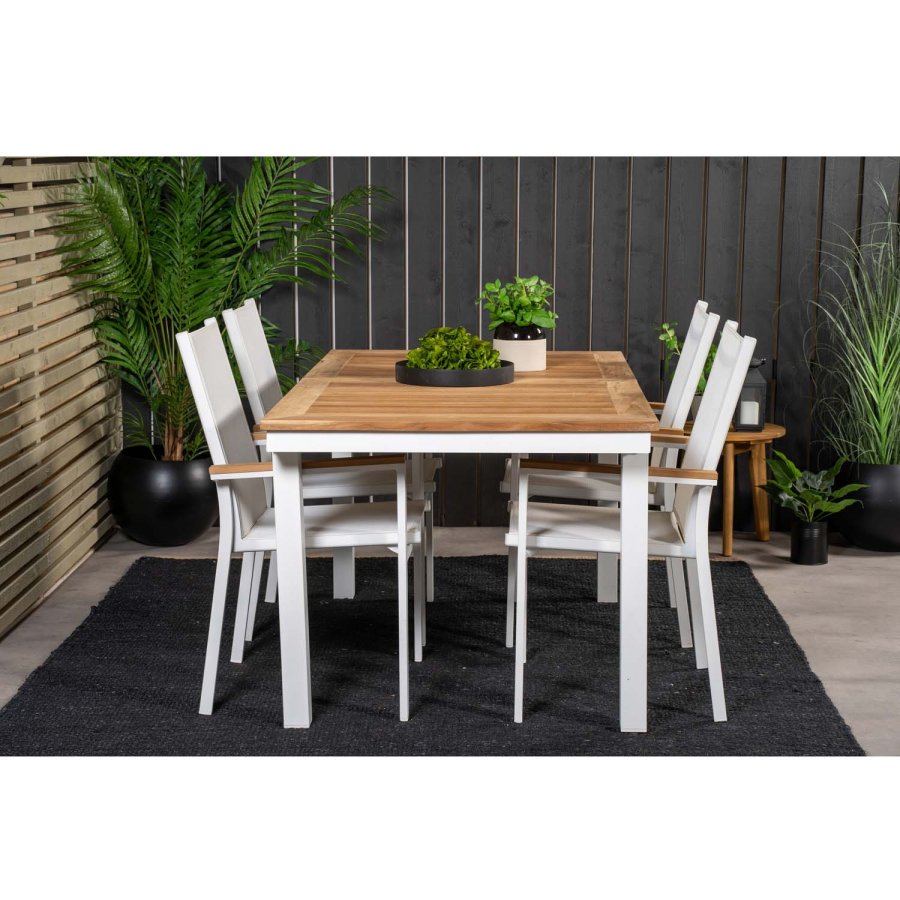 VENTURE DESIGN havest, m. Panama bord, m. udtrk og 4 Texas stole, m. armln - teak/alu/textilene