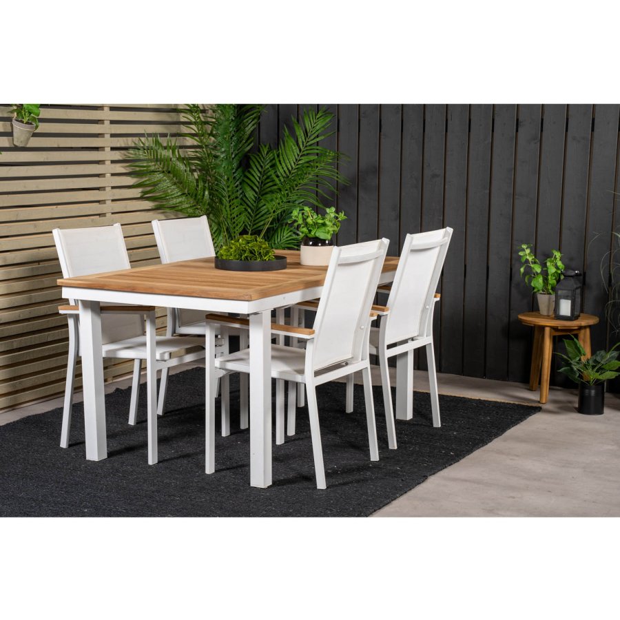 VENTURE DESIGN havest, m. Panama bord, m. udtrk og 4 Texas stole, m. armln - teak/alu/textilene