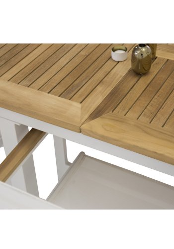 VENTURE DESIGN havest m. Panama bord m. udtrk og 8 Texas stole m. armln - teak/hvid textilene/alu