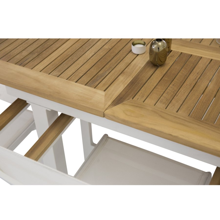 VENTURE DESIGN havest m. Panama bord m. udtrk og 8 Texas stole m. armln - teak/hvid textilene/alu