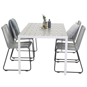 VENTURE DESIGN havest, m. Break bord (150x90) pg 4 Lindos stole - gr aintwood/hvid alu/gr reb 