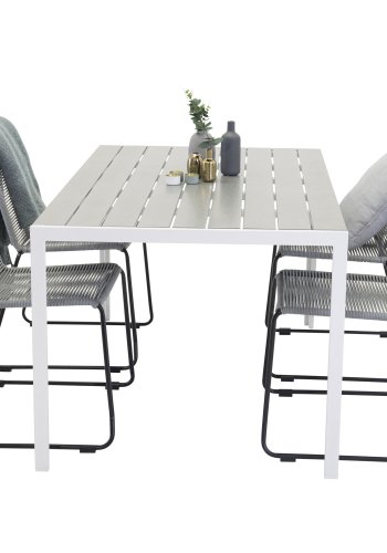 VENTURE DESIGN havest, m. Break bord (150x90) pg 4 Lindos stole - gr aintwood/hvid alu/gr reb 