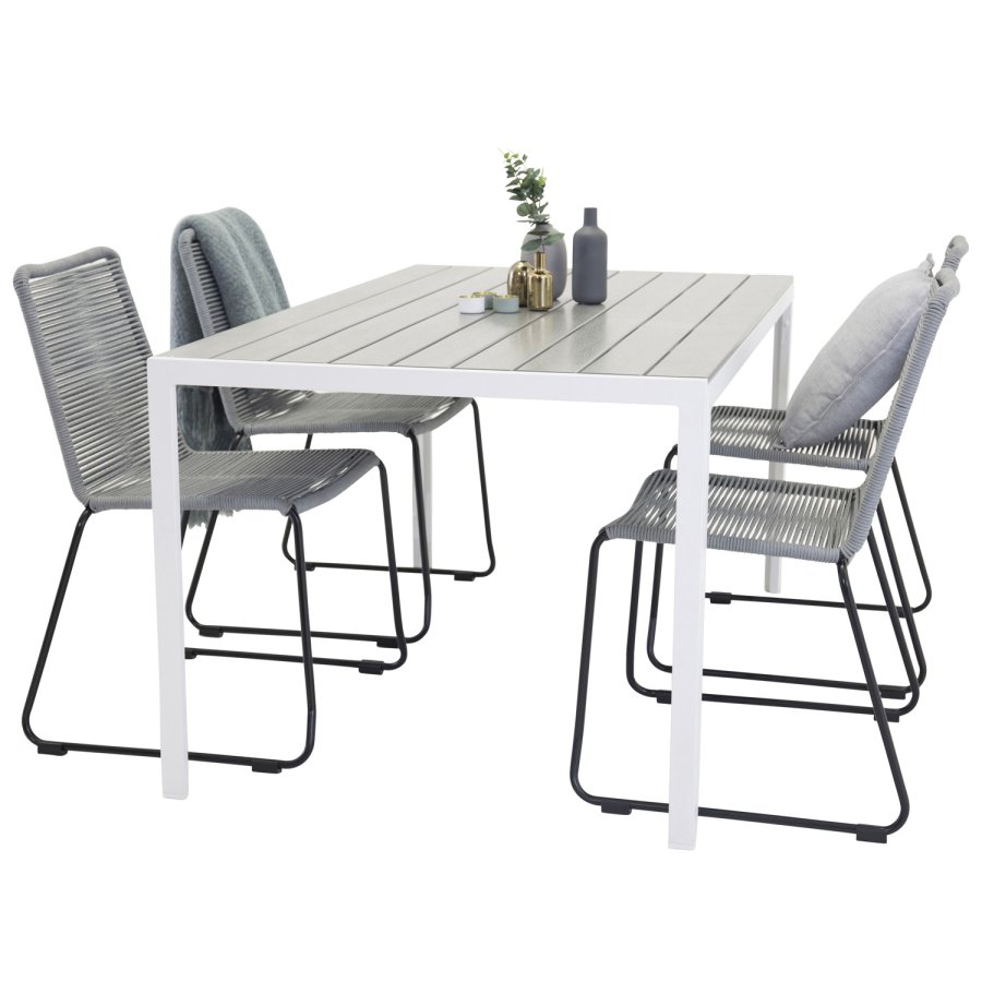 VENTURE DESIGN havest, m. Break bord (150x90) pg 4 Lindos stole - gr aintwood/hvid alu/gr reb 