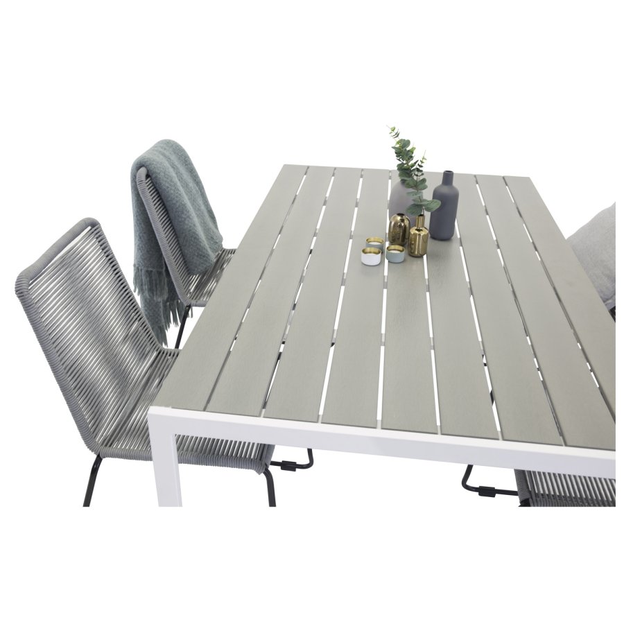 VENTURE DESIGN havest, m. Break bord (150x90) pg 4 Lindos stole - gr aintwood/hvid alu/gr reb 