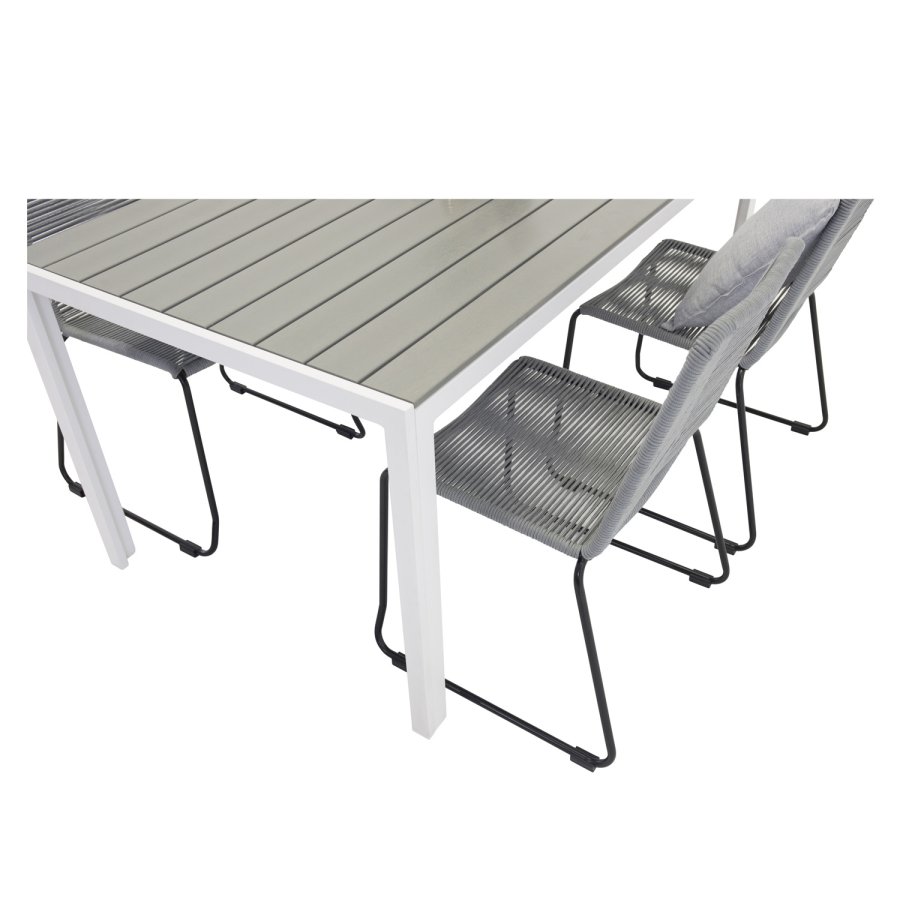 VENTURE DESIGN havest, m. Break bord (150x90) pg 4 Lindos stole - gr aintwood/hvid alu/gr reb 