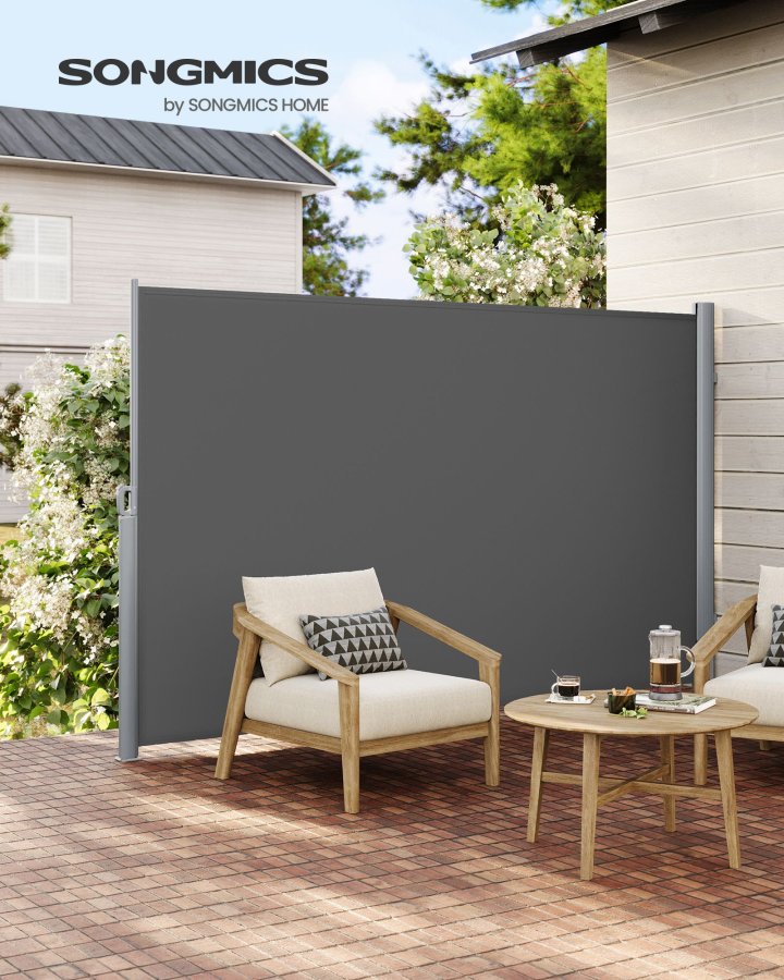 SONGMICS GSA164G01 sidemarkise/solsejl, sidegardin - r�ggr� polyester og aluminium (160x400)