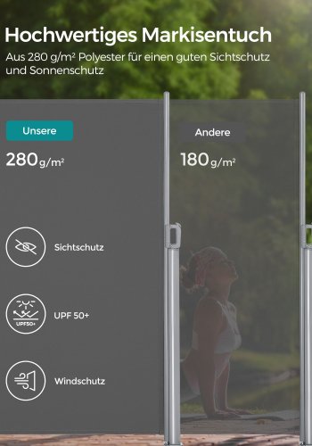 SONGMICS GSA164G01 sidemarkise/solsejl, sidegardin - r�ggr� polyester og aluminium (160x400)