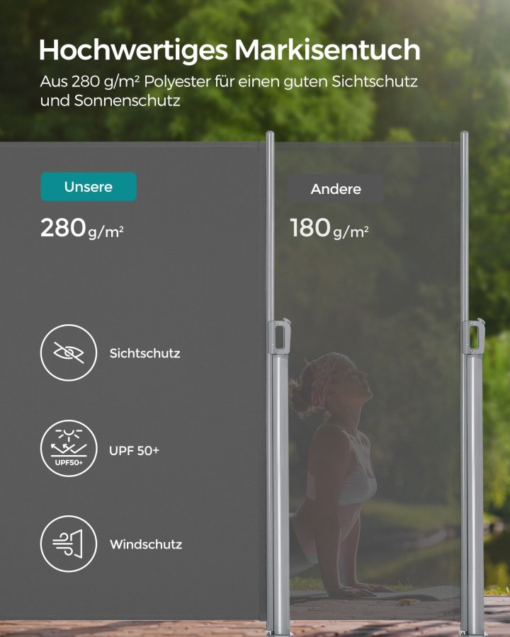 SONGMICS GSA164G01 sidemarkise/solsejl, sidegardin - r�ggr� polyester og aluminium (160x400)