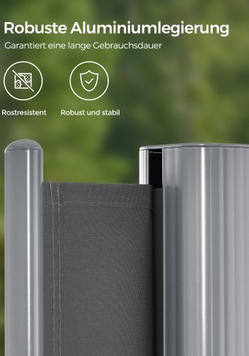 SONGMICS GSA164G01 sidemarkise/solsejl, sidegardin - r�ggr� polyester og aluminium (160x400)