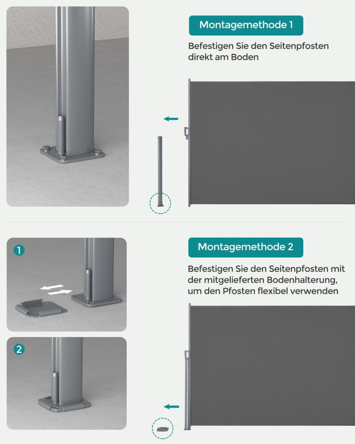 SONGMICS GSA164G01 sidemarkise/solsejl, sidegardin - r�ggr� polyester og aluminium (160x400)