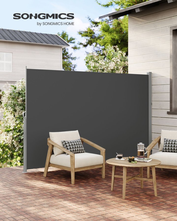 SONGMICS GSA589G01 sidemarkise til haven - antracitgr� PVC og metal (180x450)