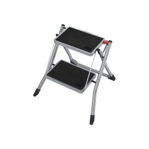 SONGMICS GSL002GY01 stige, m. 2 trin, gummif�dder, foldbar - trin med skridsikkert sort gummi og gr� st�l