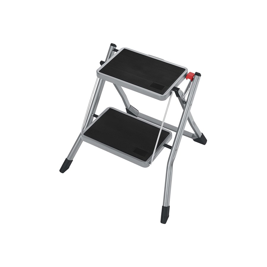 SONGMICS GSL002GY01 stige, m. 2 trin, gummif�dder, foldbar - trin med skridsikkert sort gummi og gr� st�l