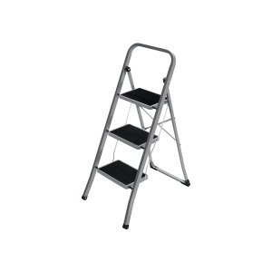 SONGMICS GSL003GY01 stige, m. 3 trin, gummif�dder, foldbar - trin med skridsikkert sort gummi og gr� st�l