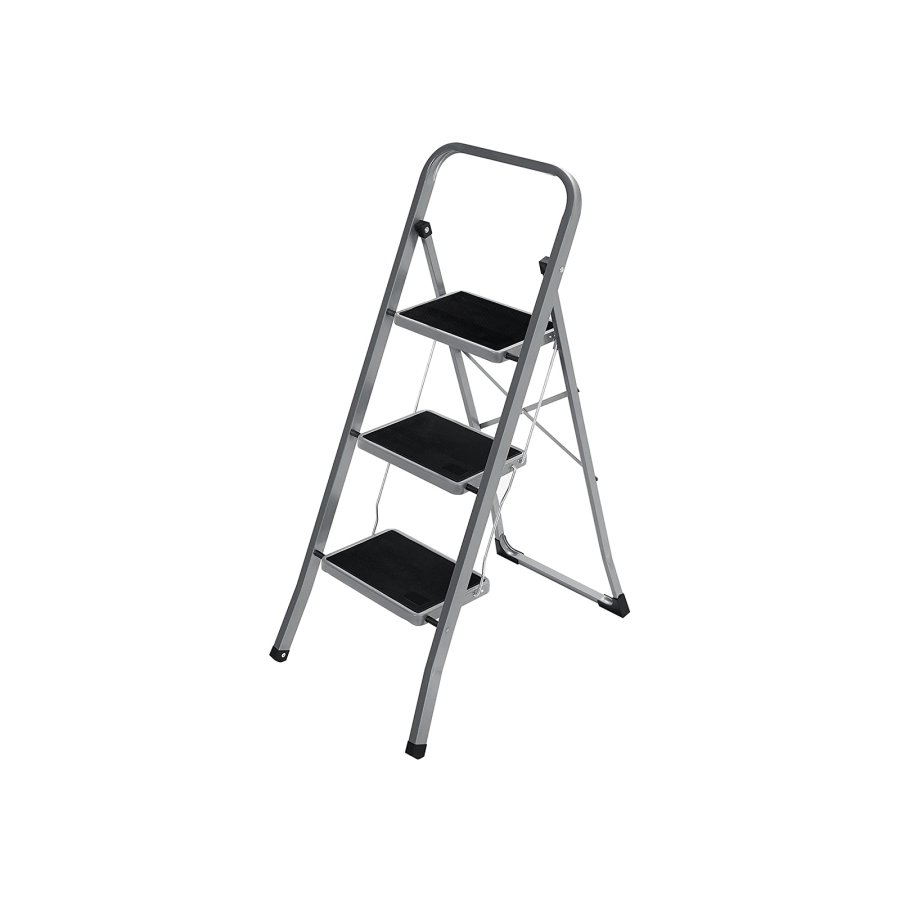 SONGMICS GSL003GY01 stige, m. 3 trin, gummif�dder, foldbar - trin med skridsikkert sort gummi og gr� st�l