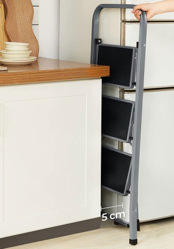 SONGMICS GSL003GY01 stige, m. 3 trin, gummif�dder, foldbar - trin med skridsikkert sort gummi og gr� st�l