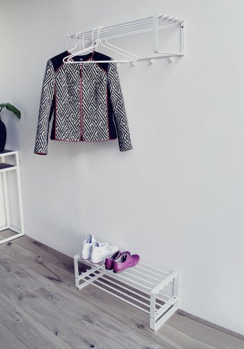 SPINDER DESIGN rektangulr Rex hattehylle, m. 5 knagger - hvitt stl