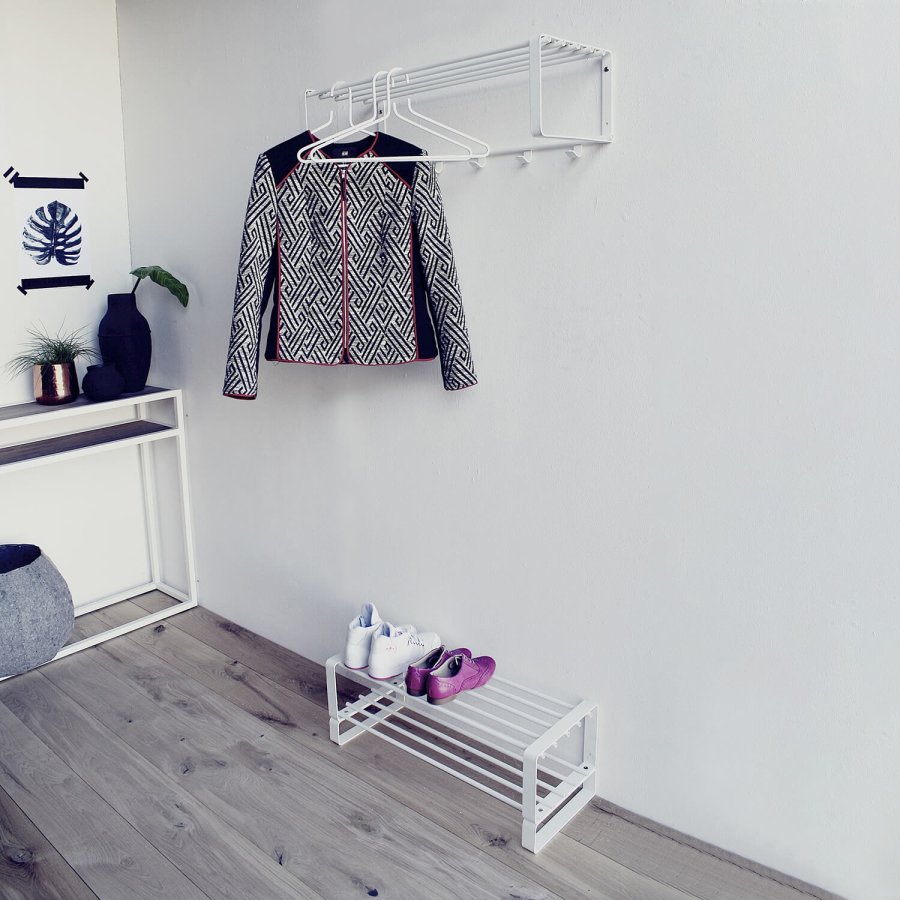 SPINDER DESIGN rektangulr Rex hattehylle, m. 5 knagger - hvitt stl