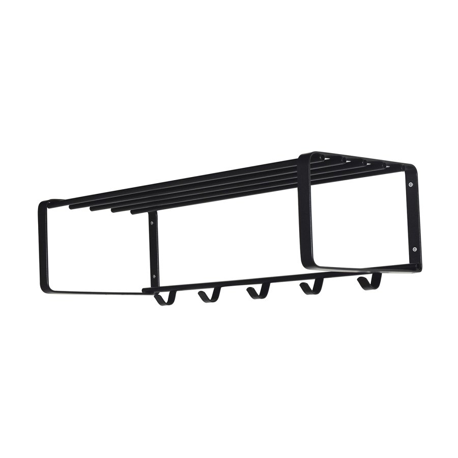 SPINDER DESIGN rektangulr Rex hattehylle, m. 5 knagger - sort stl