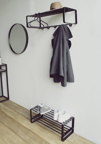 SPINDER DESIGN rektangulr Rex hattehylle, m. 5 knagger - sort stl