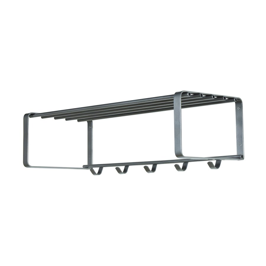 SPINDER DESIGN rektangulr Rex hattehylle, m. 5 knagger - grtt stl