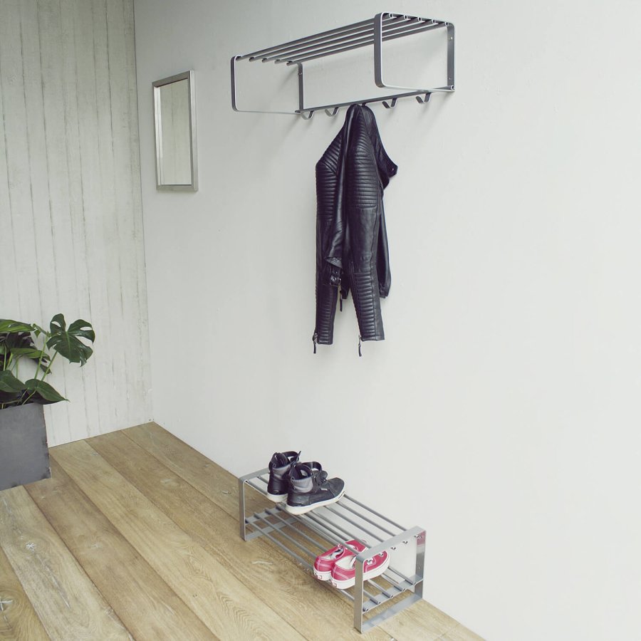 SPINDER DESIGN rektangulr Rex hattehylle, m. 5 knagger - grtt stl