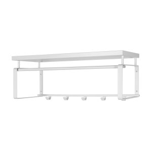 SPINDER DESIGN rektangulr Rex hattehylde, m. 5 knager og bjlestang - hvid melamin og stl