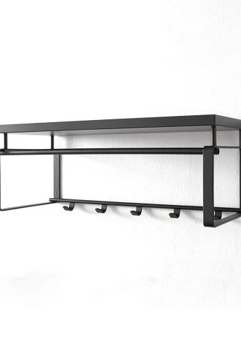 SPINDER DESIGN rektangulr Rex hattehylle, m. 5 knagger og hengerstang - sort melamin og stl