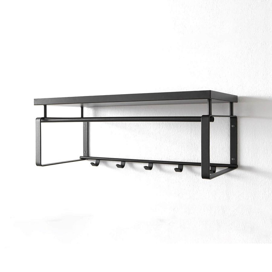 SPINDER DESIGN rektangulr Rex hattehylle, m. 5 knagger og hengerstang - sort melamin og stl