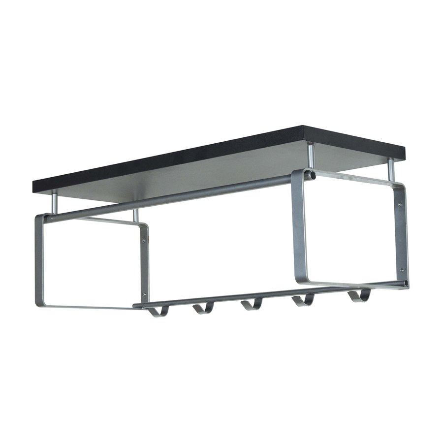 SPINDER DESIGN rektangulr Rex hattehylle, m. 5 knagger og hengerstang - gr melamin og stl