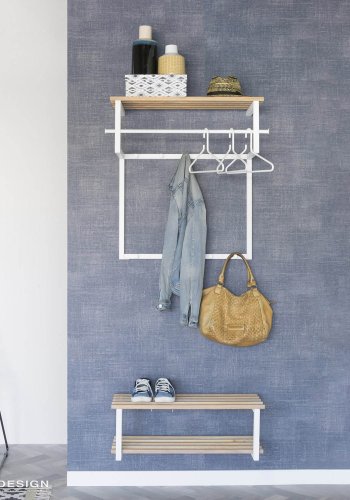 SPINDER DESIGN Rizzoli entropstilling, m. 10 knager, bjlestang og trhylde - hvidt stl og tr