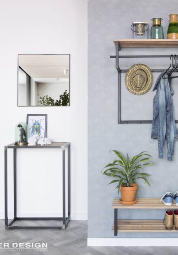 SPINDER DESIGN Rizzoli entropstilling, m. 10 knager, bjlestang og trhylde - sort stl og tr