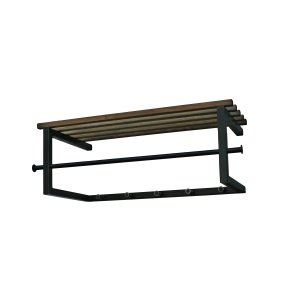 SPINDER DESIGN rektangulr Marco hattehylde, m. 5 knager og bjlestang - massivt egetr og sort stl