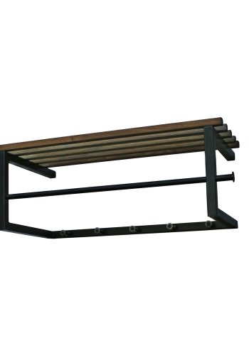 SPINDER DESIGN rektangulr Marco hattehylde, m. 5 knager og bjlestang - massivt egetr og sort stl