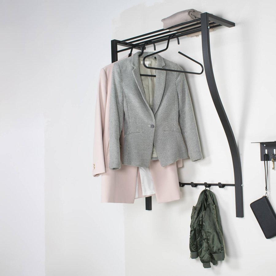 SPINDER DESIGN Carve knaggrekke, med hylle, hengestang og 6 kroker - svart stl