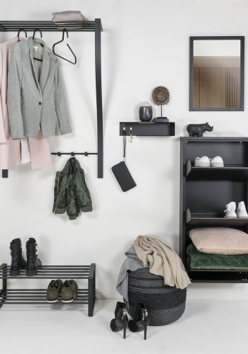 SPINDER DESIGN Carve knaggrekke, med hylle, hengestang og 6 kroker - svart stl