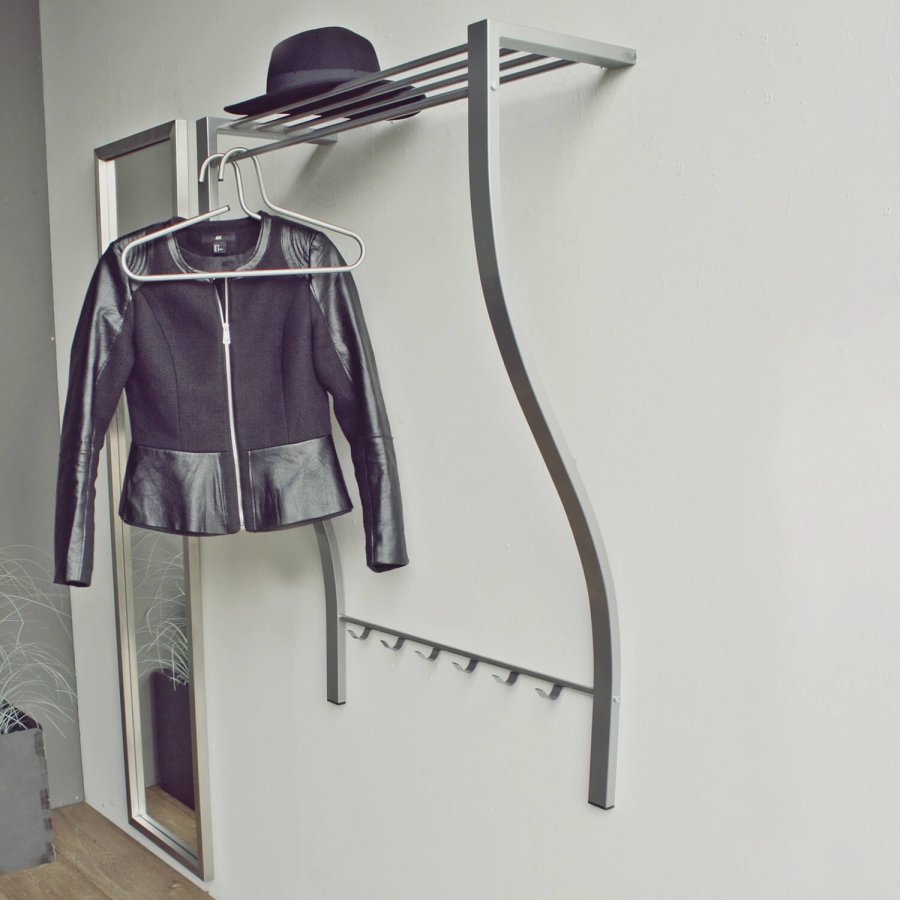 SPINDER DESIGN Carve knaggrekke, med hylle, hengestang og 6 kroker - grtt stl 