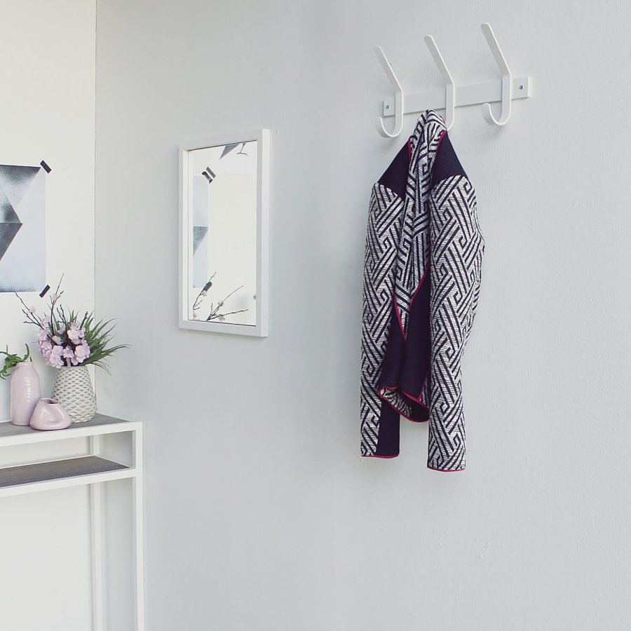 SPINDER DESIGN Dexter knaggrekke m. 3 kroker - hvitt stl