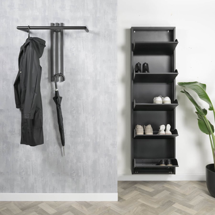 SPINDER DESIGN Senza knaggrekke, m. 2 knagger og hengerstang - sort stl