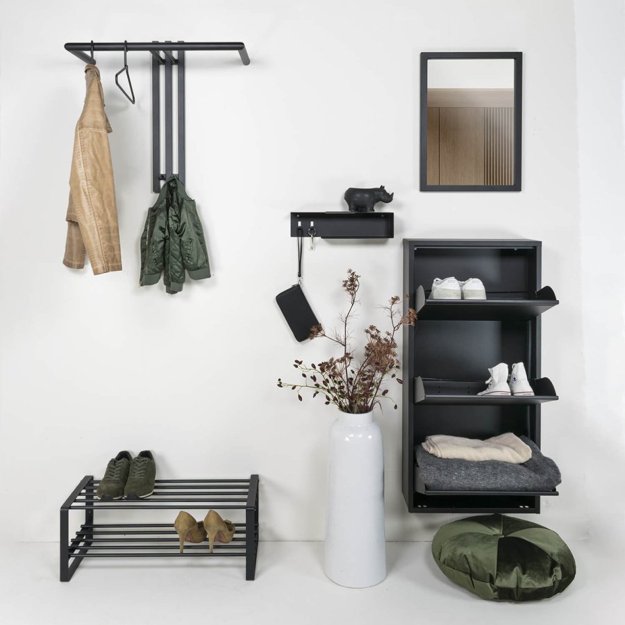 SPINDER DESIGN Senza knaggrekke, m. 2 knagger og hengerstang - sort stl