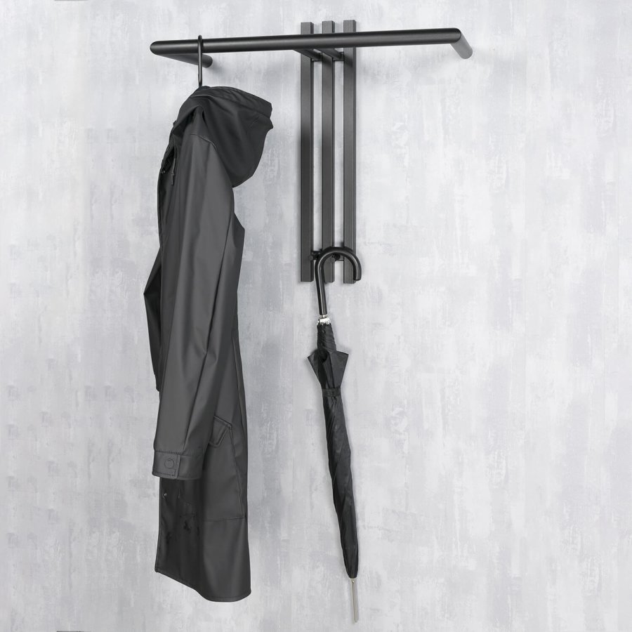 SPINDER DESIGN Senza knaggrekke, m. 2 knagger og hengerstang - sort stl