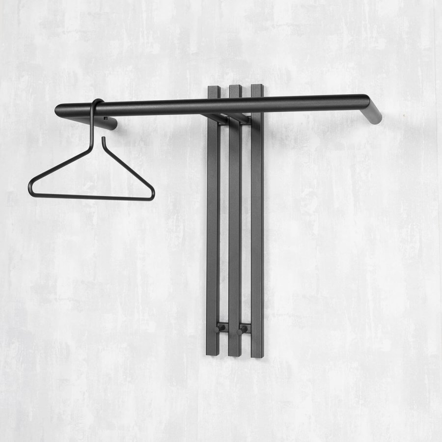 SPINDER DESIGN Senza knaggrekke, m. 2 knagger og hengerstang - sort stl