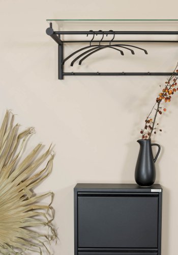 SPINDER DESIGN Suza hattehylde, m. 5 kroge og glashylde - sort stl