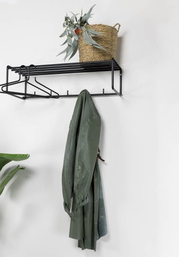 SPINDER DESIGN rektangulr Clint knaggrekke, med hylle og 5 kroker - svart stl
