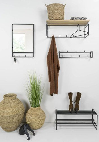 SPINDER DESIGN rektangulr Clint knaggrekke, med hylle, hengestang og 5 kroker - svart stl