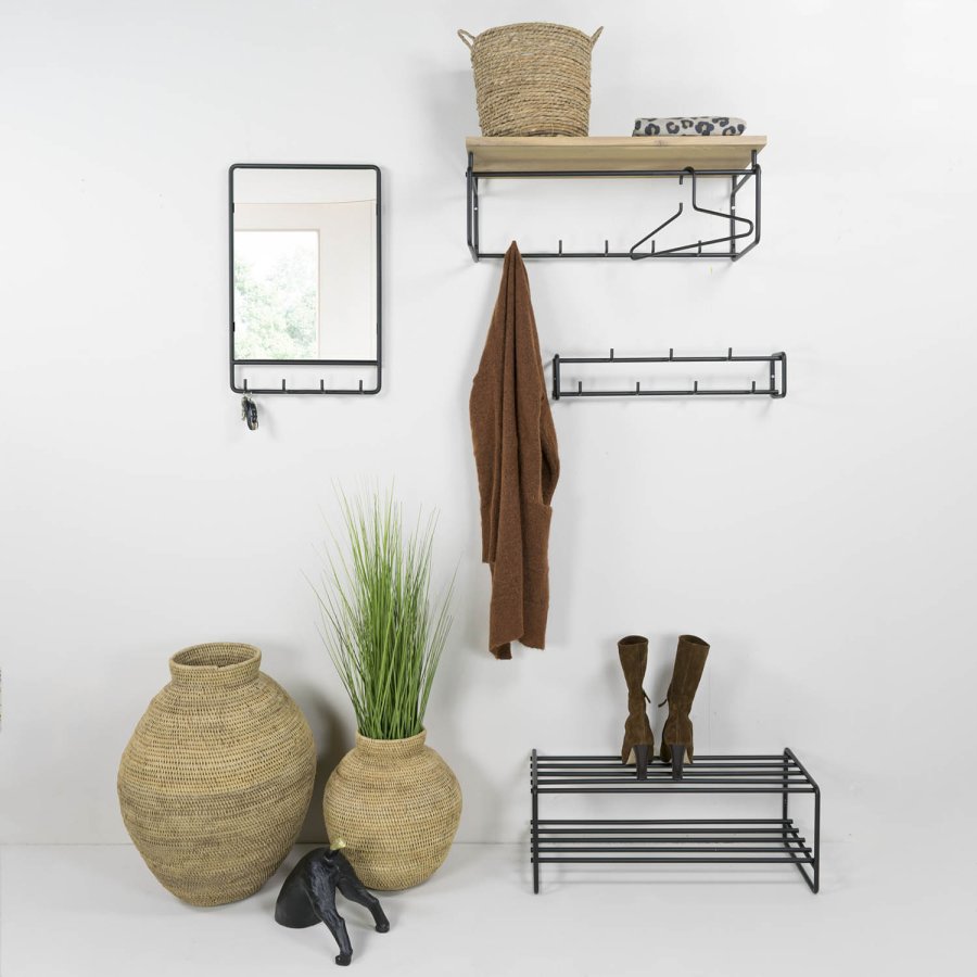 SPINDER DESIGN rektangulr Clint knaggrekke, med hylle, hengestang og 5 kroker - svart stl