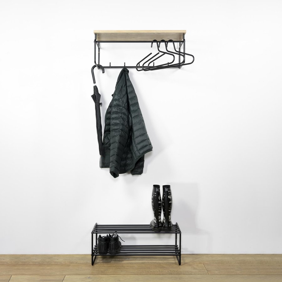 SPINDER DESIGN rektangulr Clint knaggrekke, med hylle, hengestang og 5 kroker - svart stl