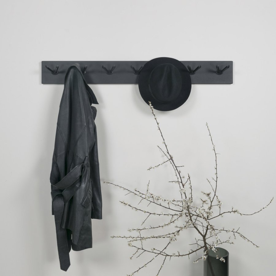 SPINDER DESIGN Pull knaggrekke, m. 7 doble kroker - svart stl (104,5x12,5)