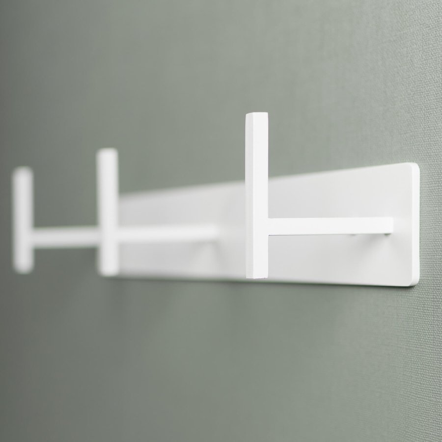 SPINDER DESIGN rektangulr Chapman knaggrekke, m. 3 kroker - hvitt stl 