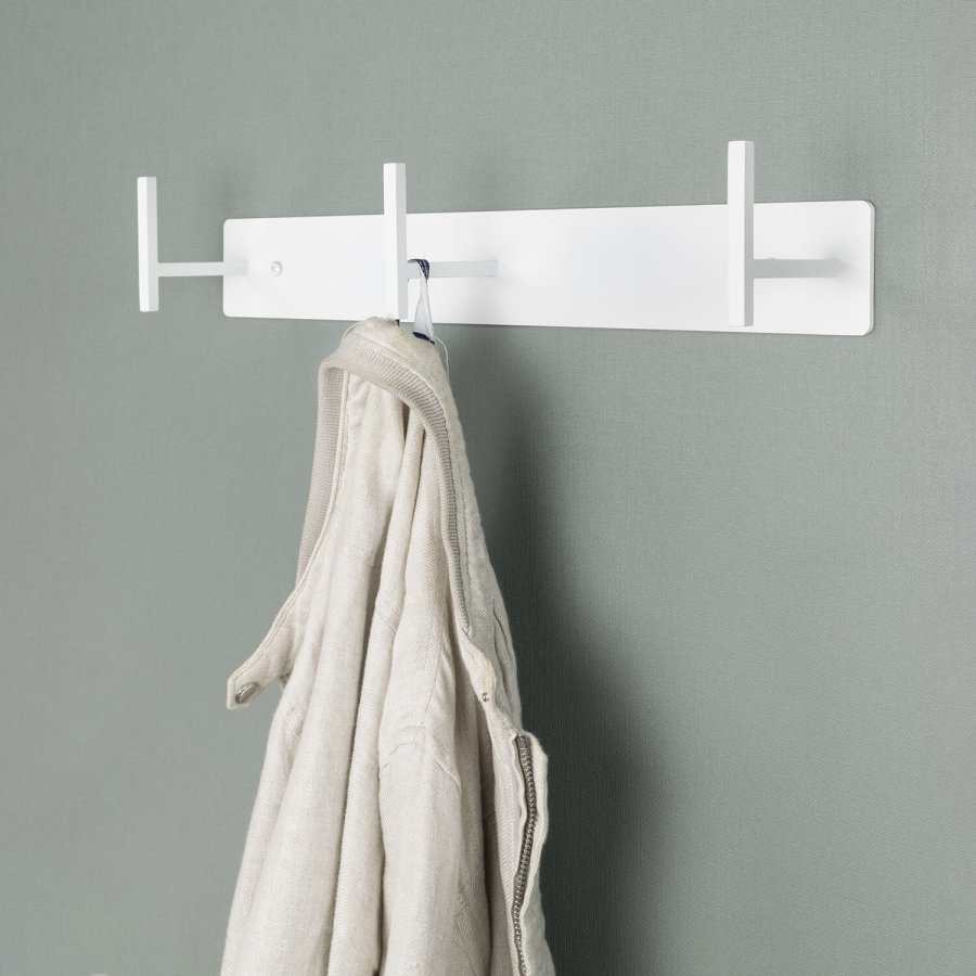 SPINDER DESIGN rektangulr Chapman knaggrekke, m. 3 kroker - hvitt stl 